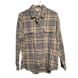 Old Navy The Boyfriend Shirt Oversized Flannel Dark Heather Gray Plaid Size M